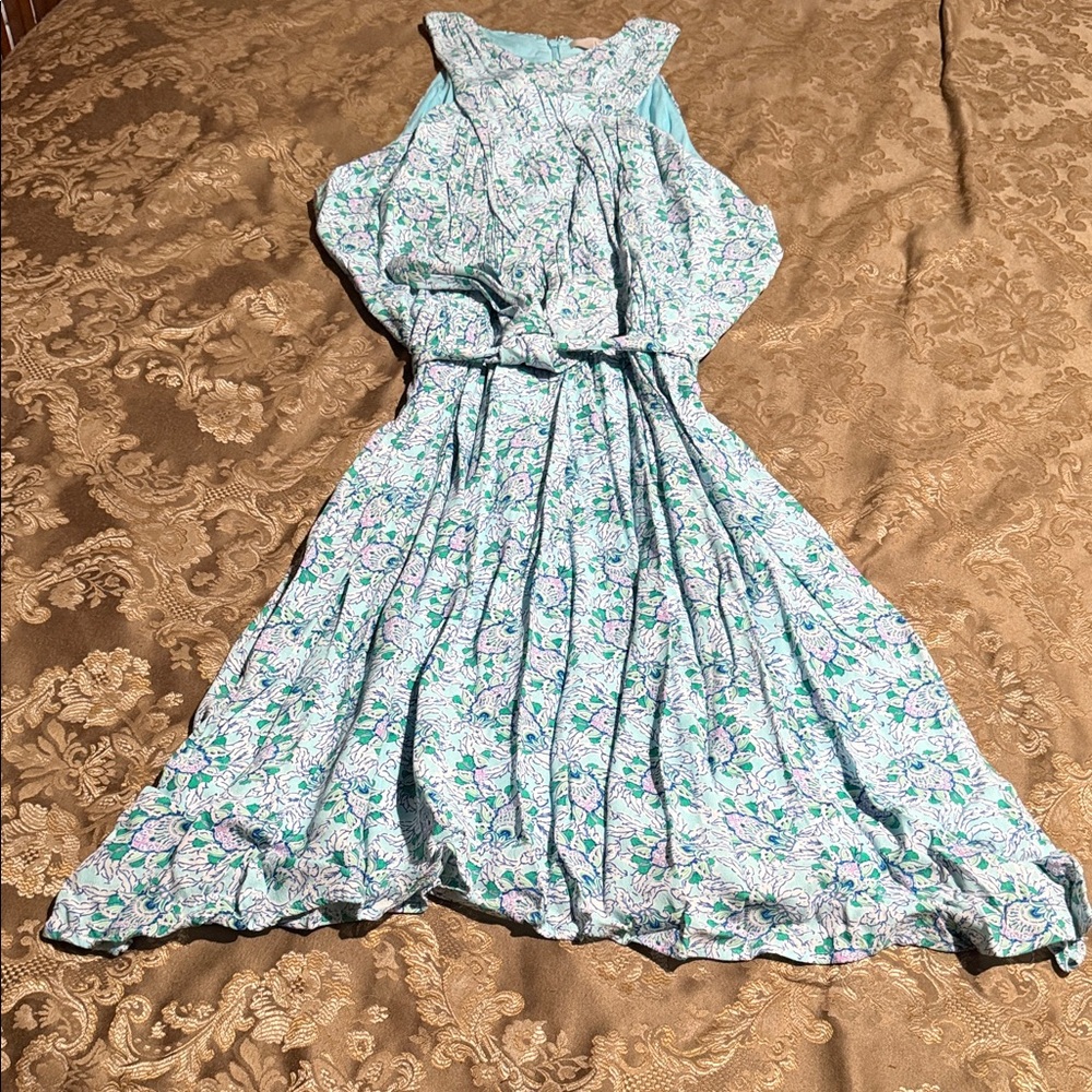 LOFT  Dress with Floral Print in Blue, Green and White